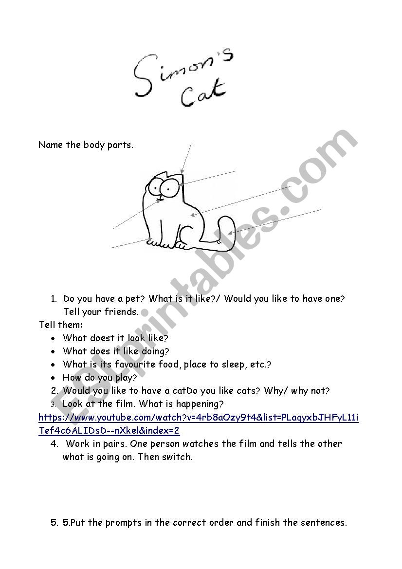 Simpons cat lesson worksheet