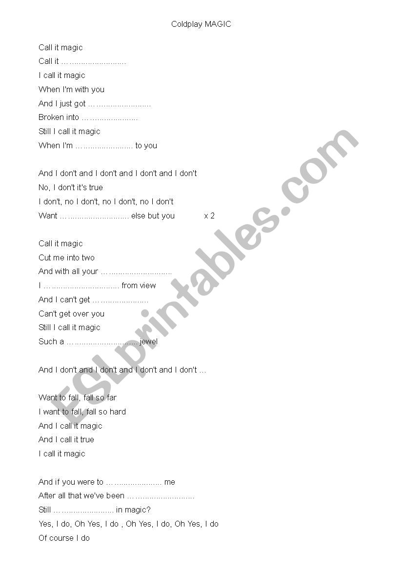 Coldplay MAGIC worksheet