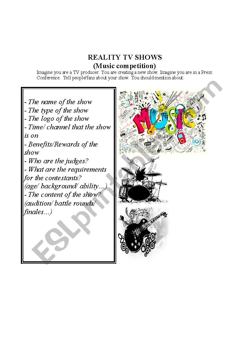 Speaking- Music show worksheet