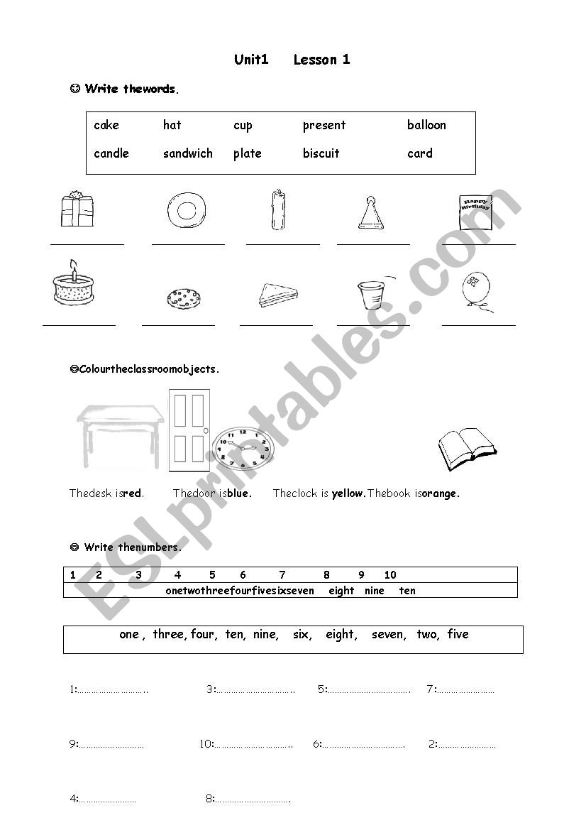 colors numbers worksheet