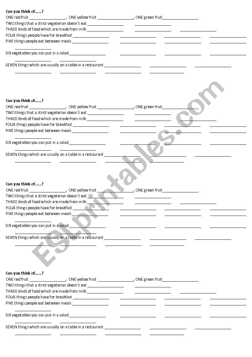 Food - speaking activity worksheet