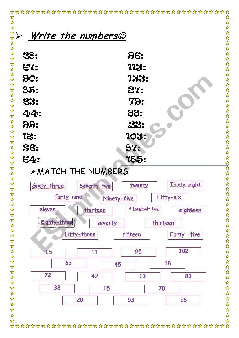 numbers worksheet worksheet