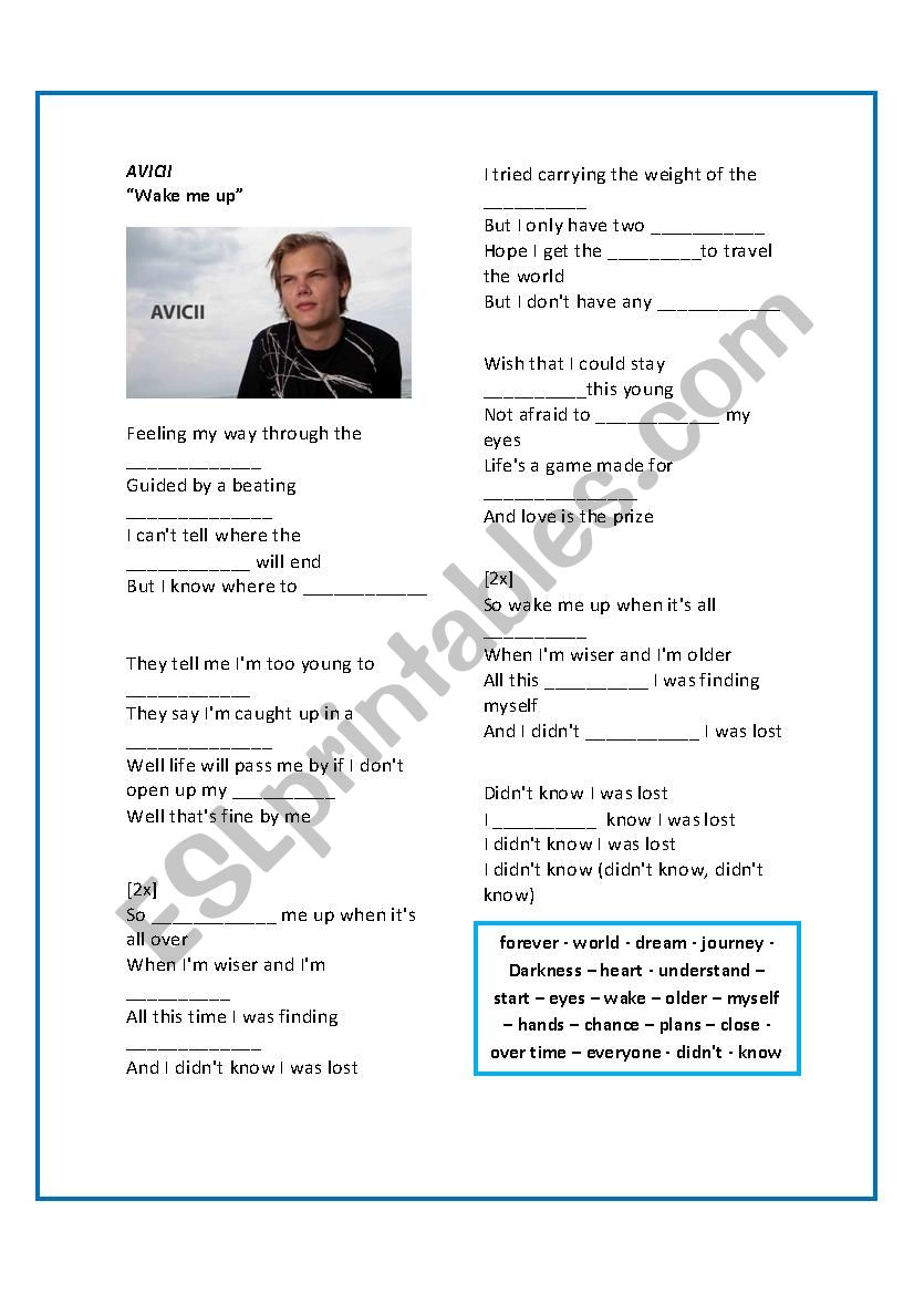 Avicii - wake me up worksheet