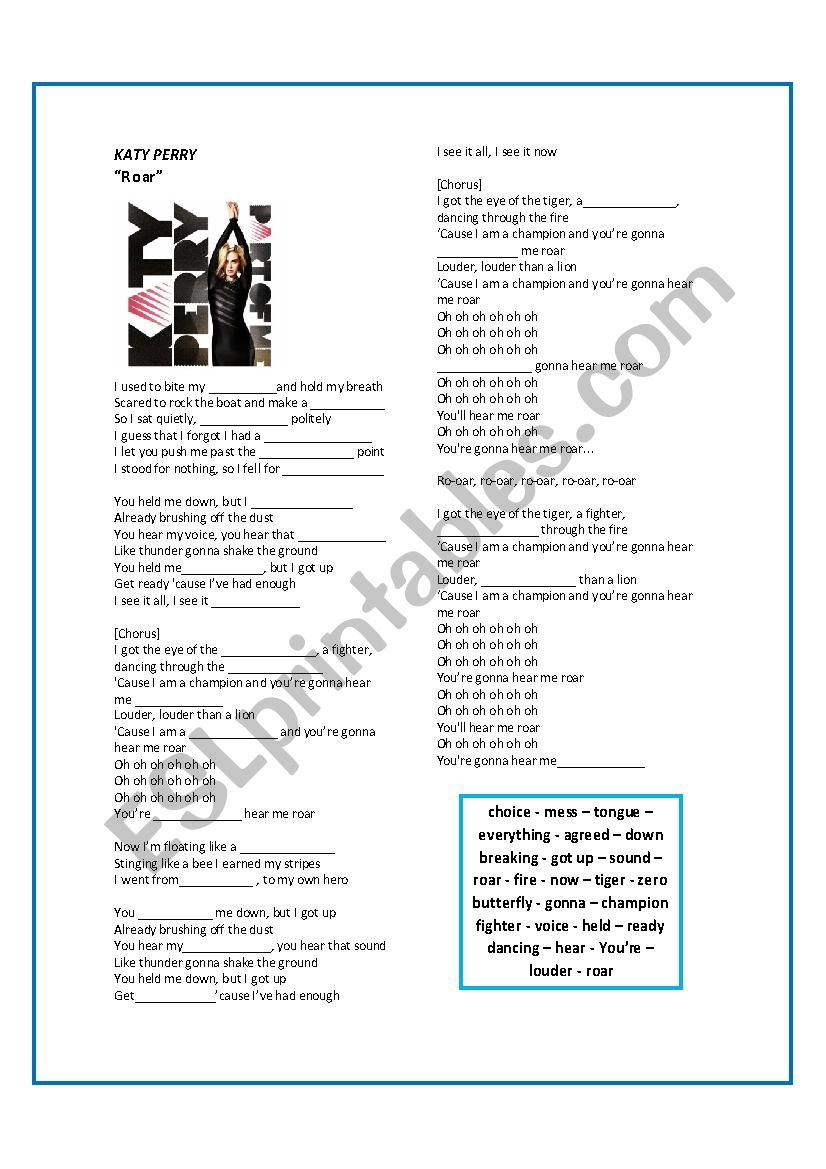 katy perry - roar worksheet