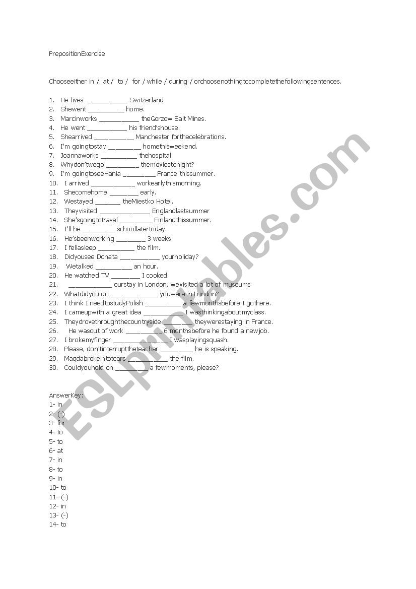 prepositions worksheet