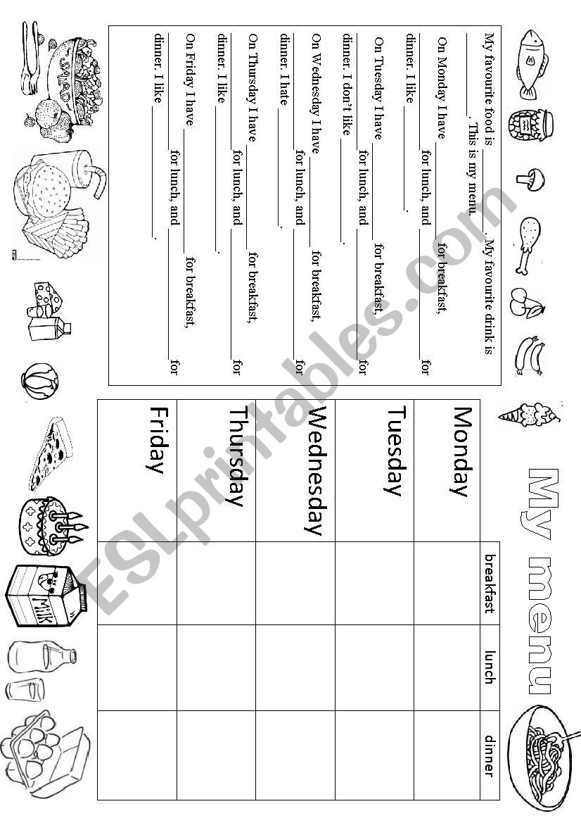 My Menu worksheet