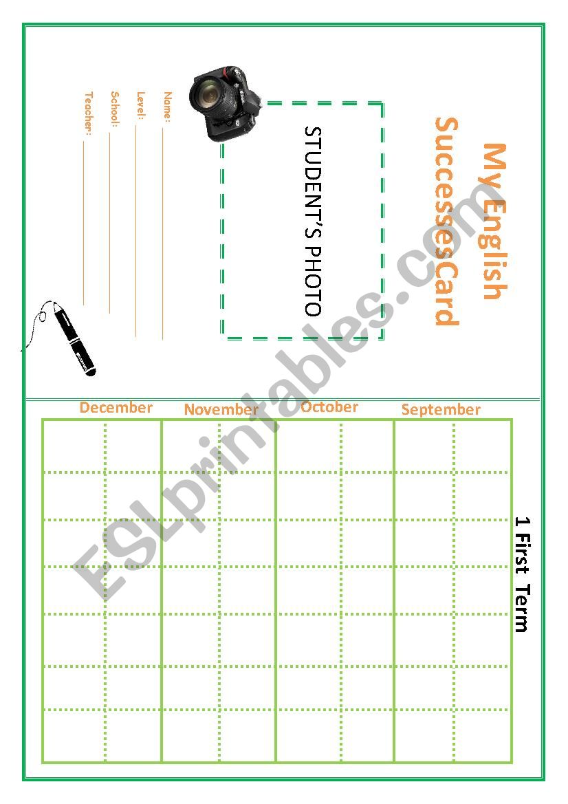 My English Success Card worksheet