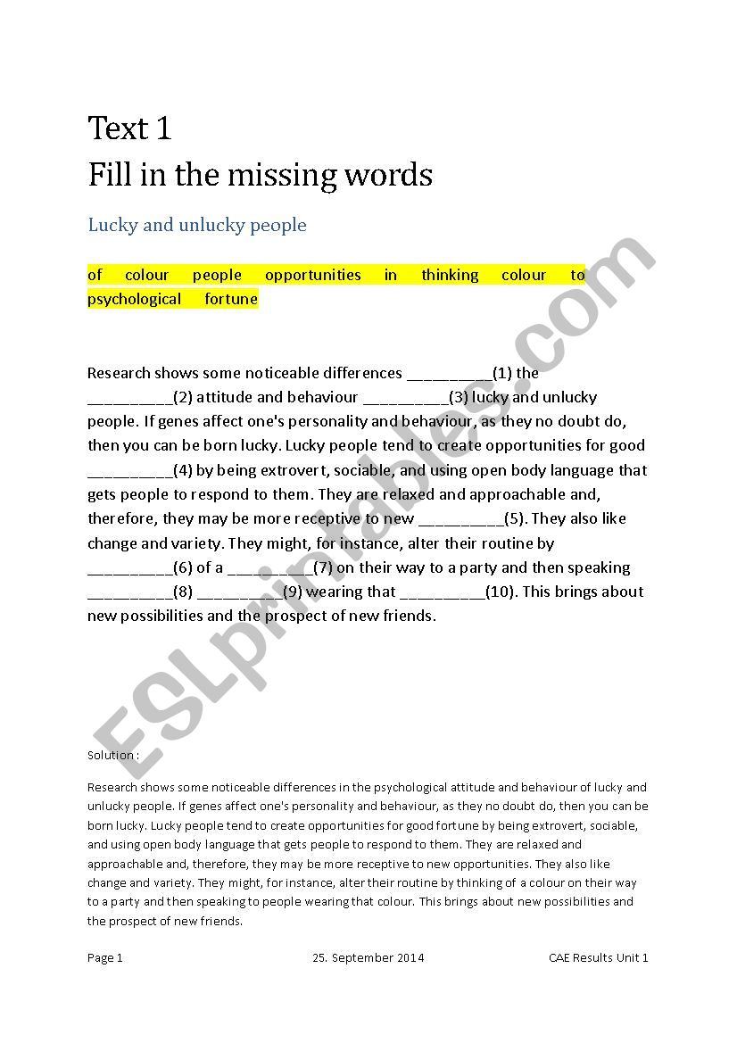 GAP Texts worksheet