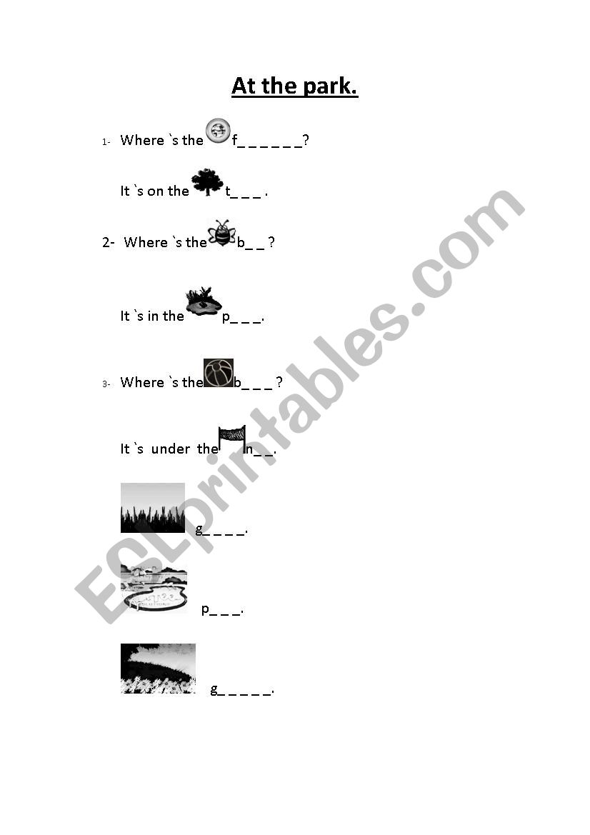 At the park worksheet