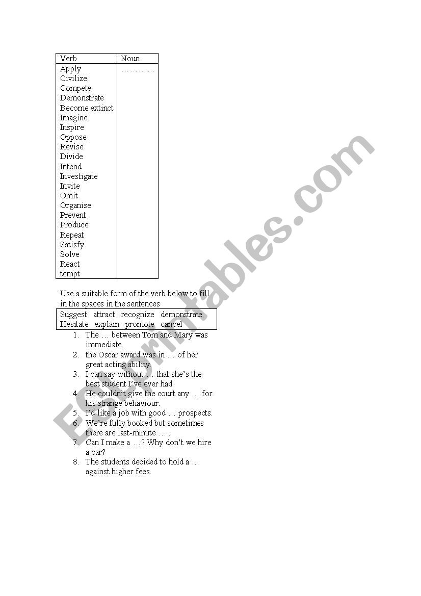 Word Formation Exercises worksheet