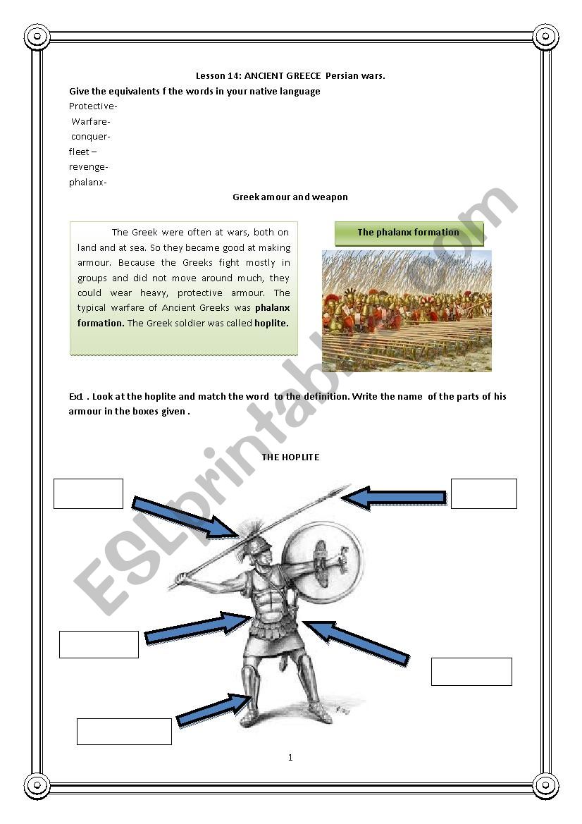 Ancient Greece Persian wars worksheet