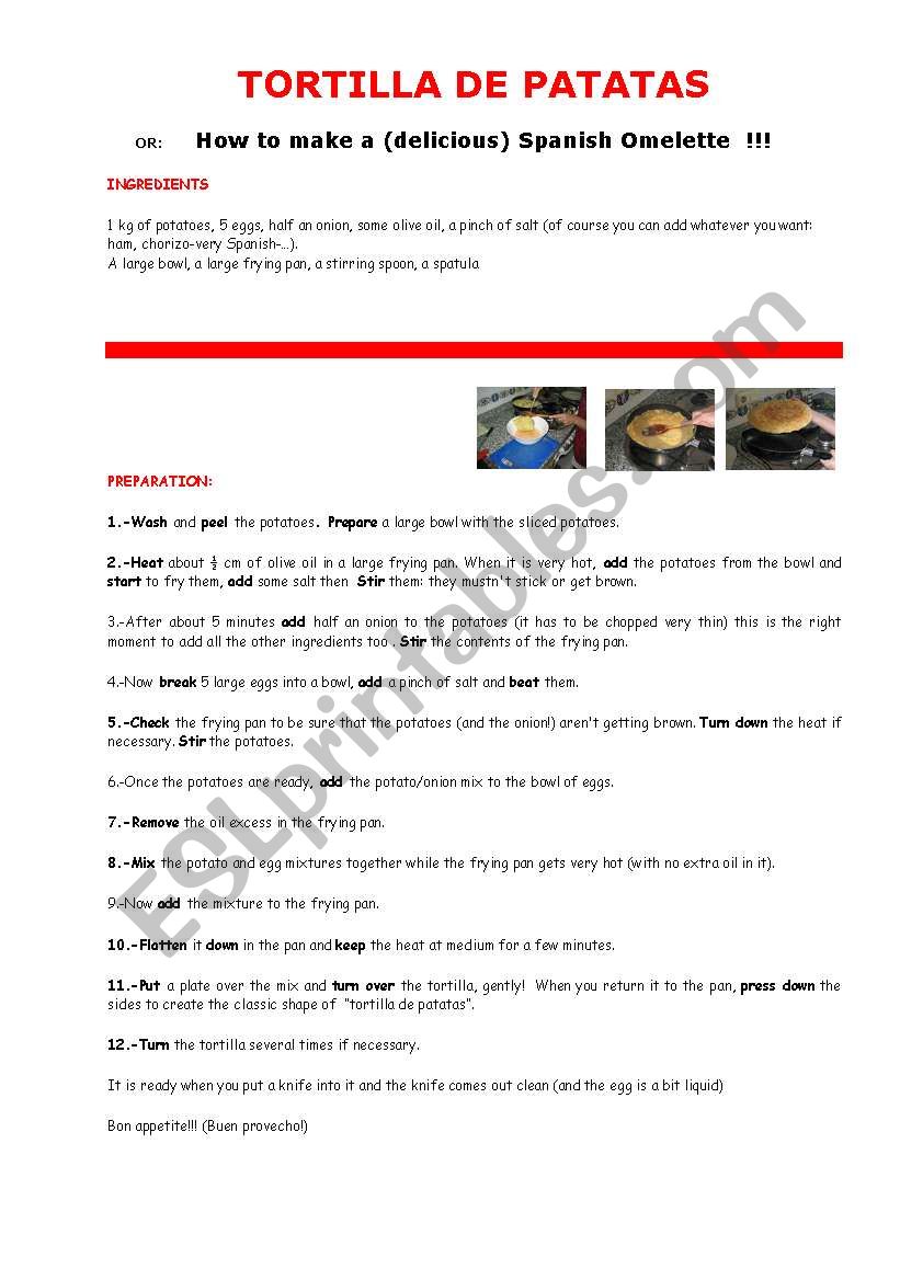 SPANISH OMELETTE1 worksheet