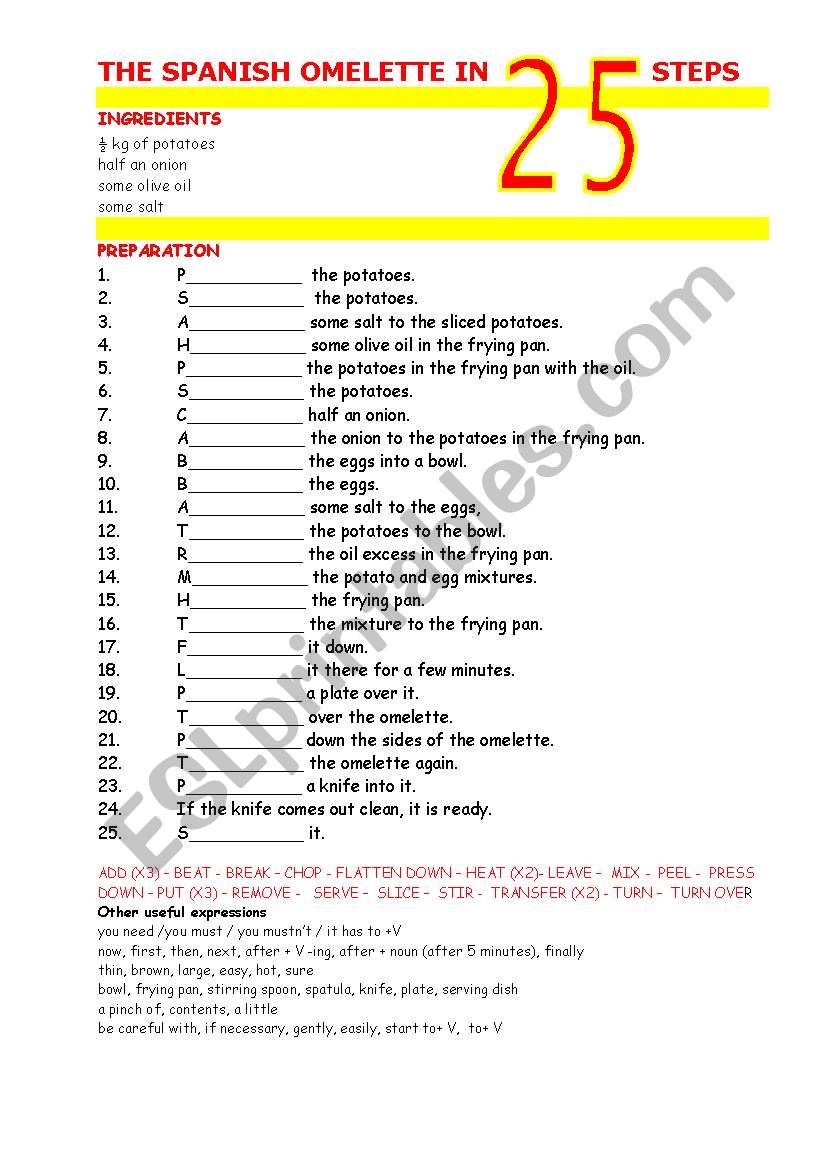 SPANISH OMELETTE 2 worksheet