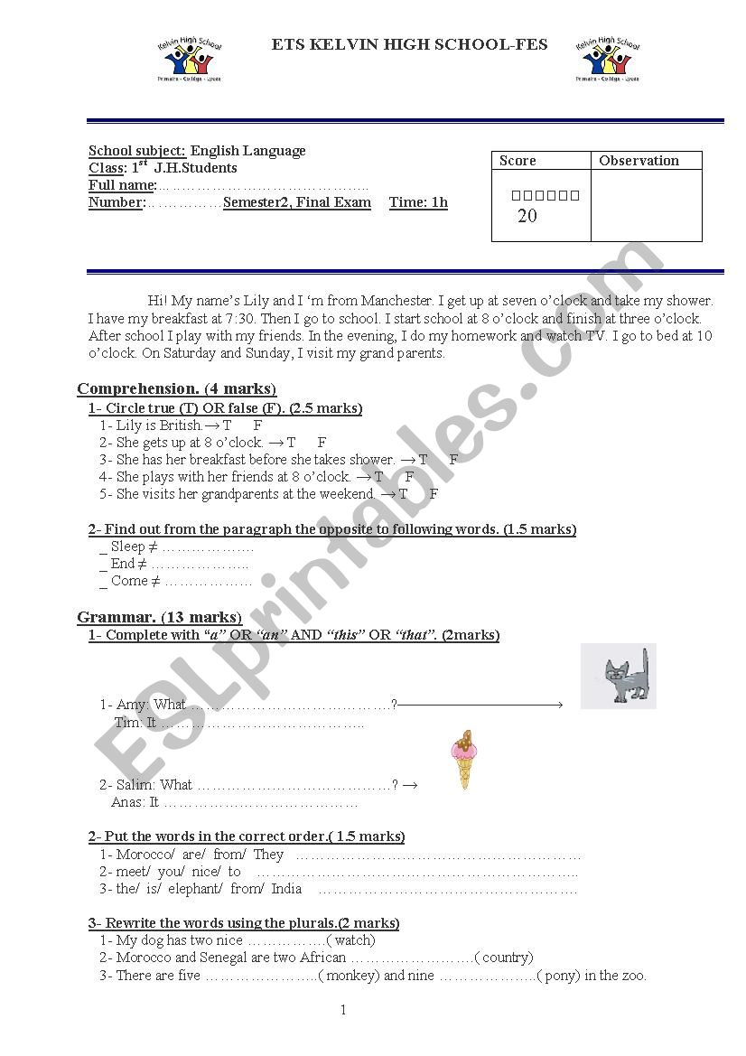 Quiz worksheet