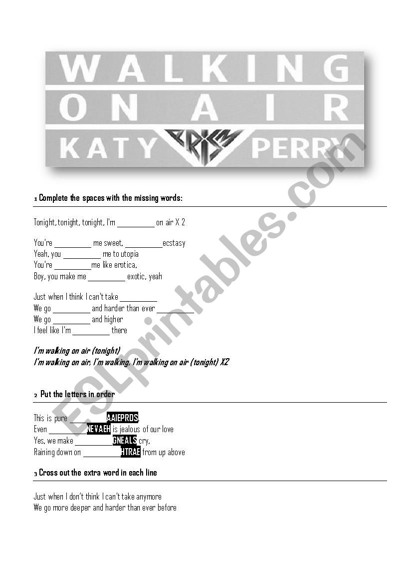 Walking on Air - Katy Perry worksheet