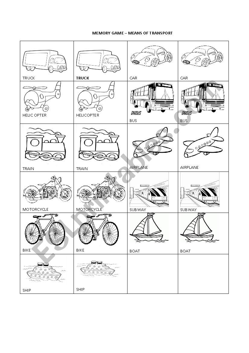 MEANS OF TRANSPORT worksheet