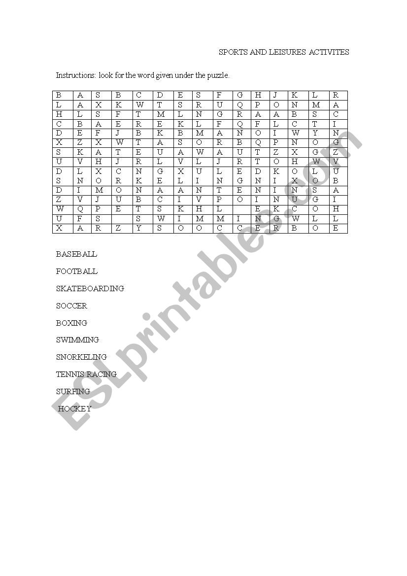 sports worksheet