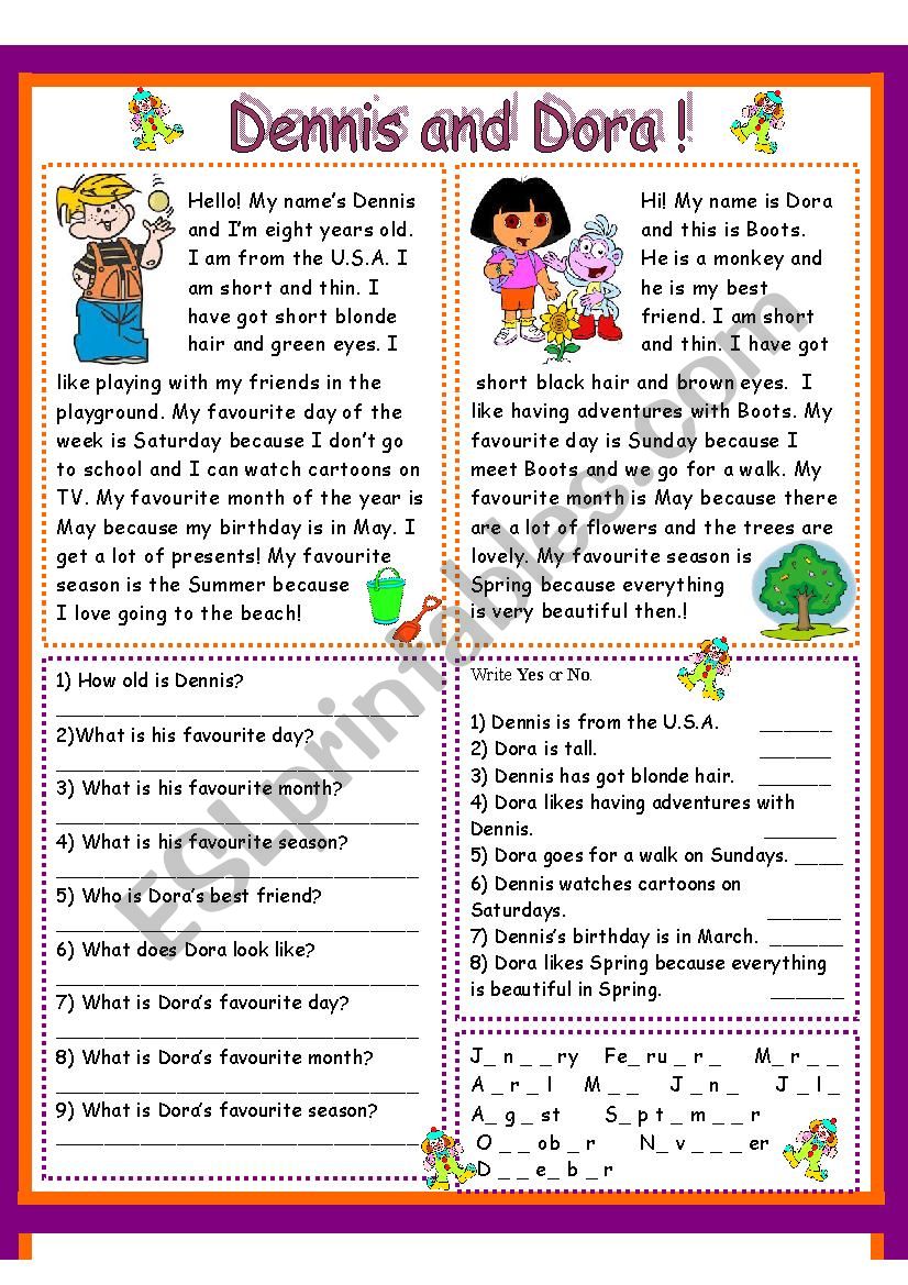 Dennis and Dora worksheet