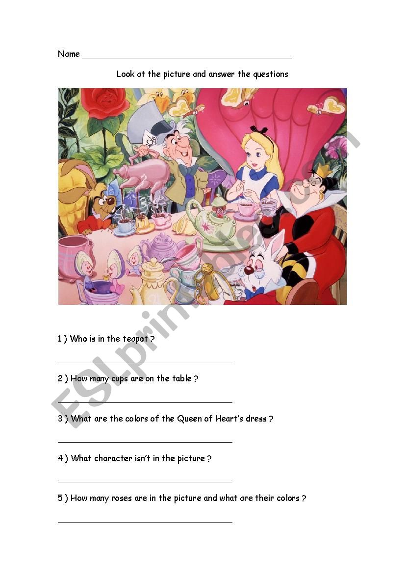 Alice in Wonderland Worksheet worksheet