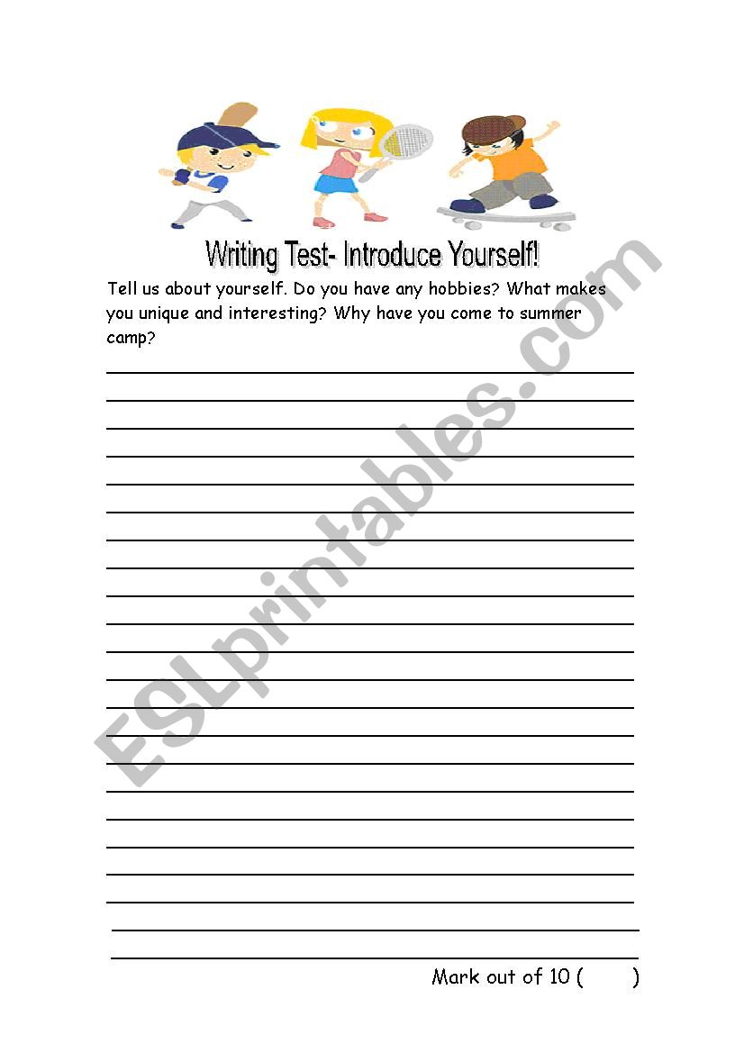 Writing test for summer camp worksheet