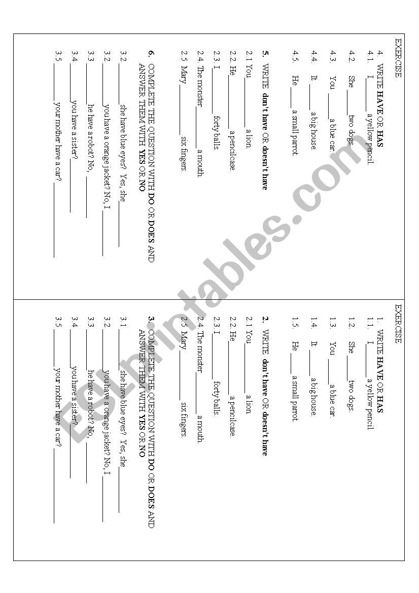 Present Simple - Have/Has worksheet