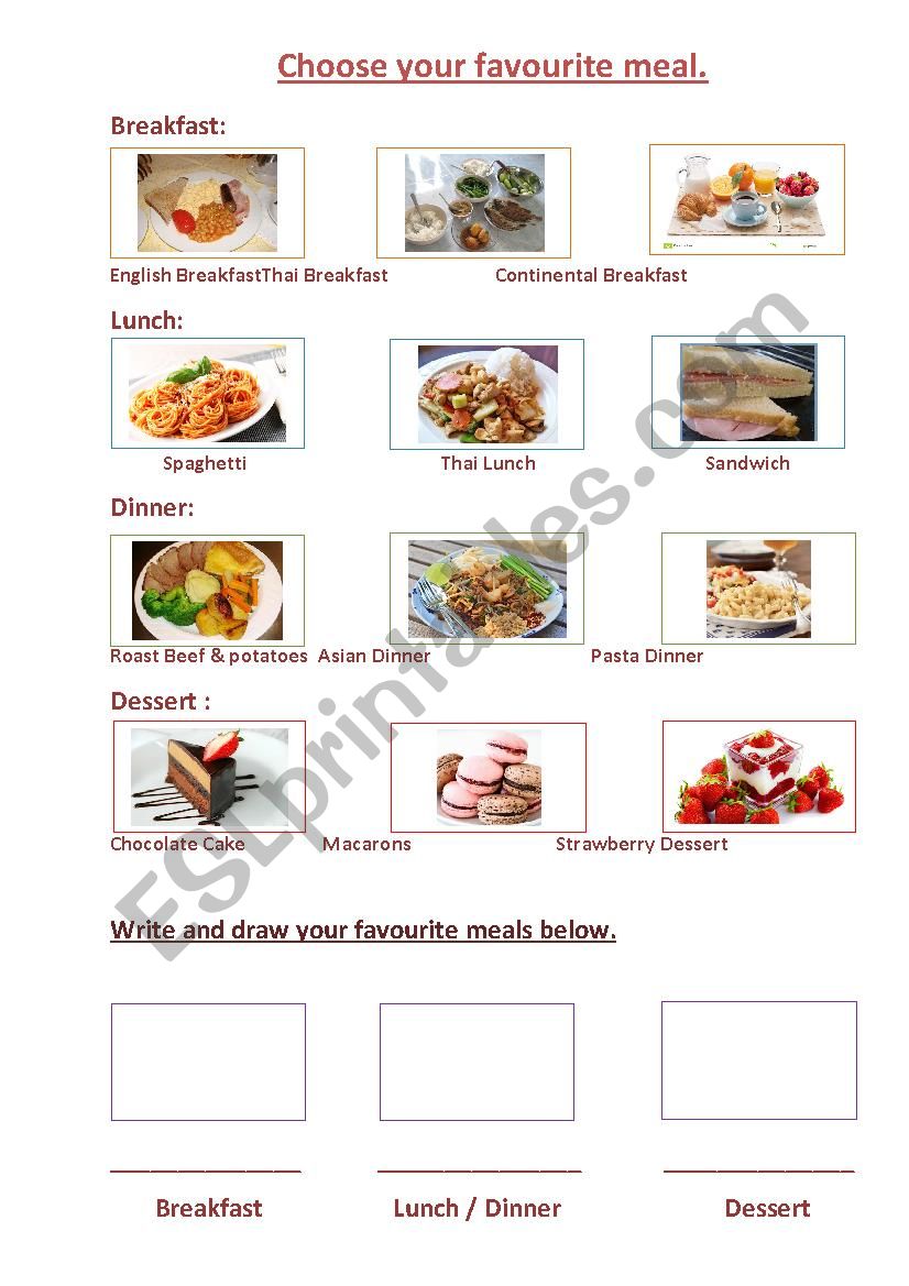 Choose your favourite meal. worksheet