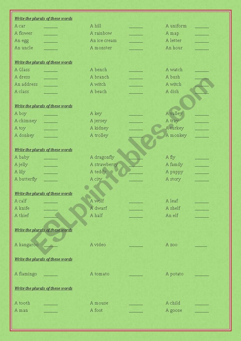 Plural worksheet