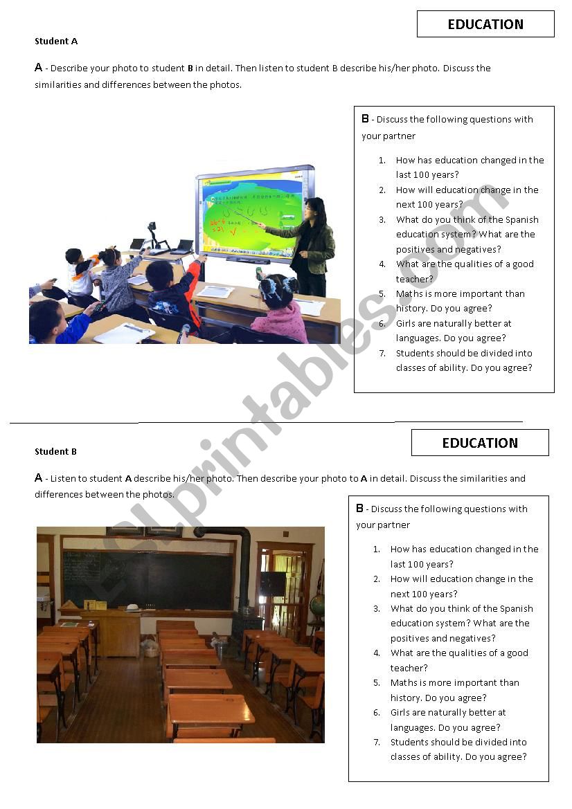 Education photo comparison worksheet