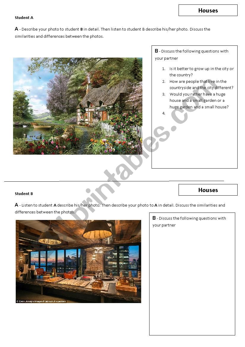 House photo comparison worksheet