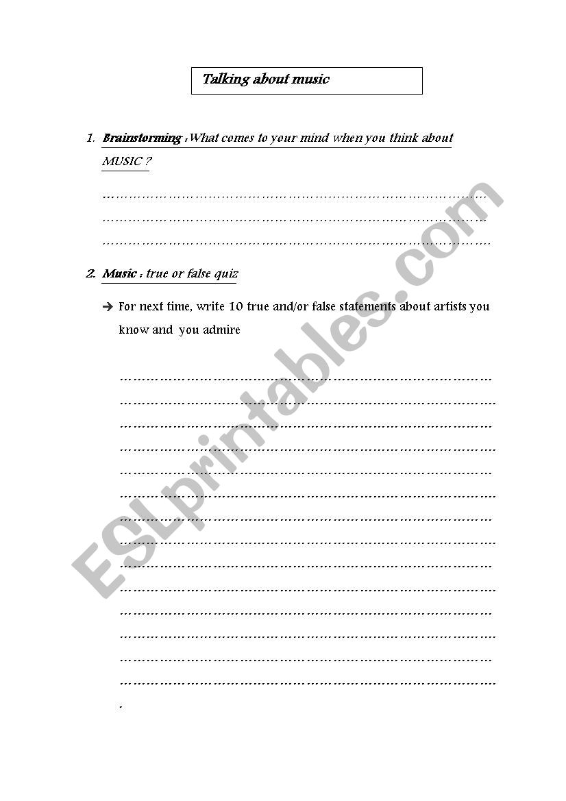 Talking about music worksheet
