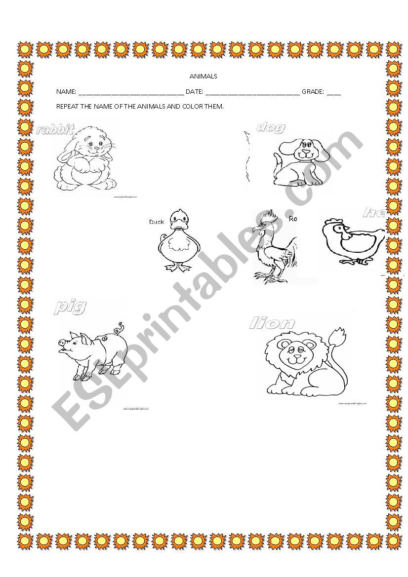 animals worksheet