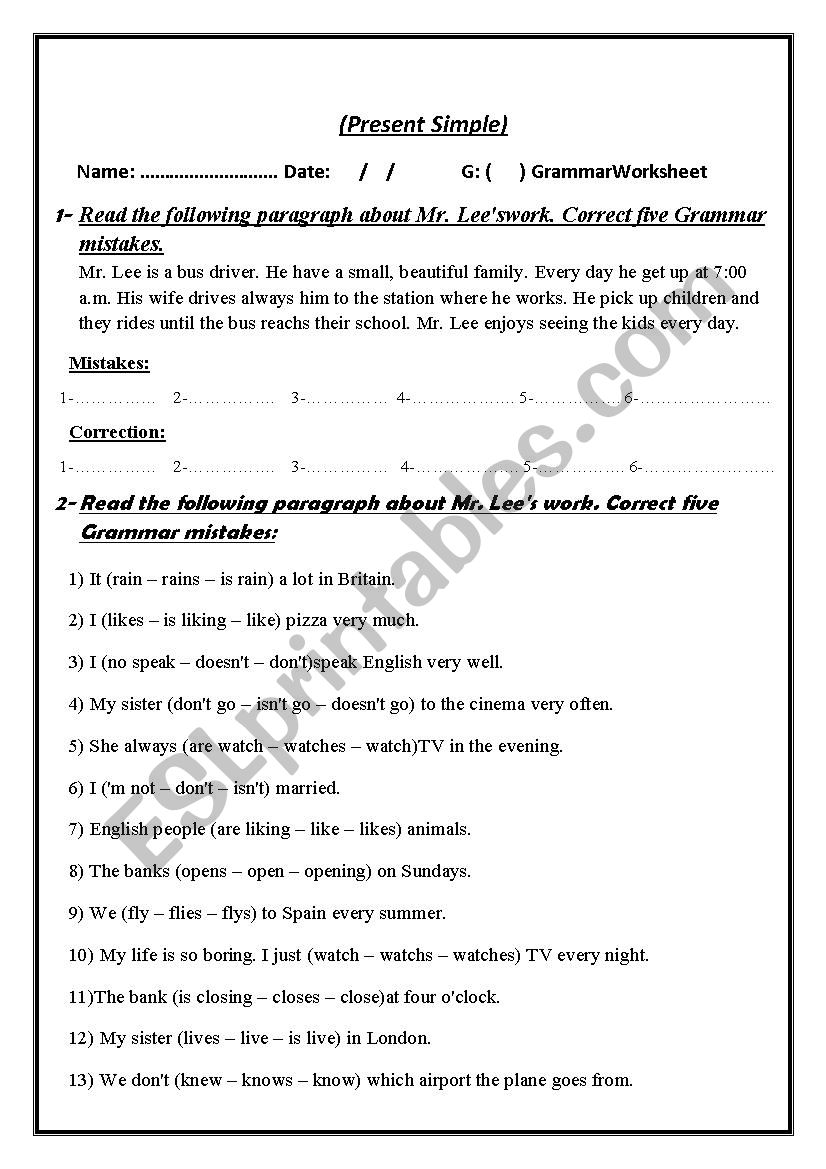 Present Simple worksheet