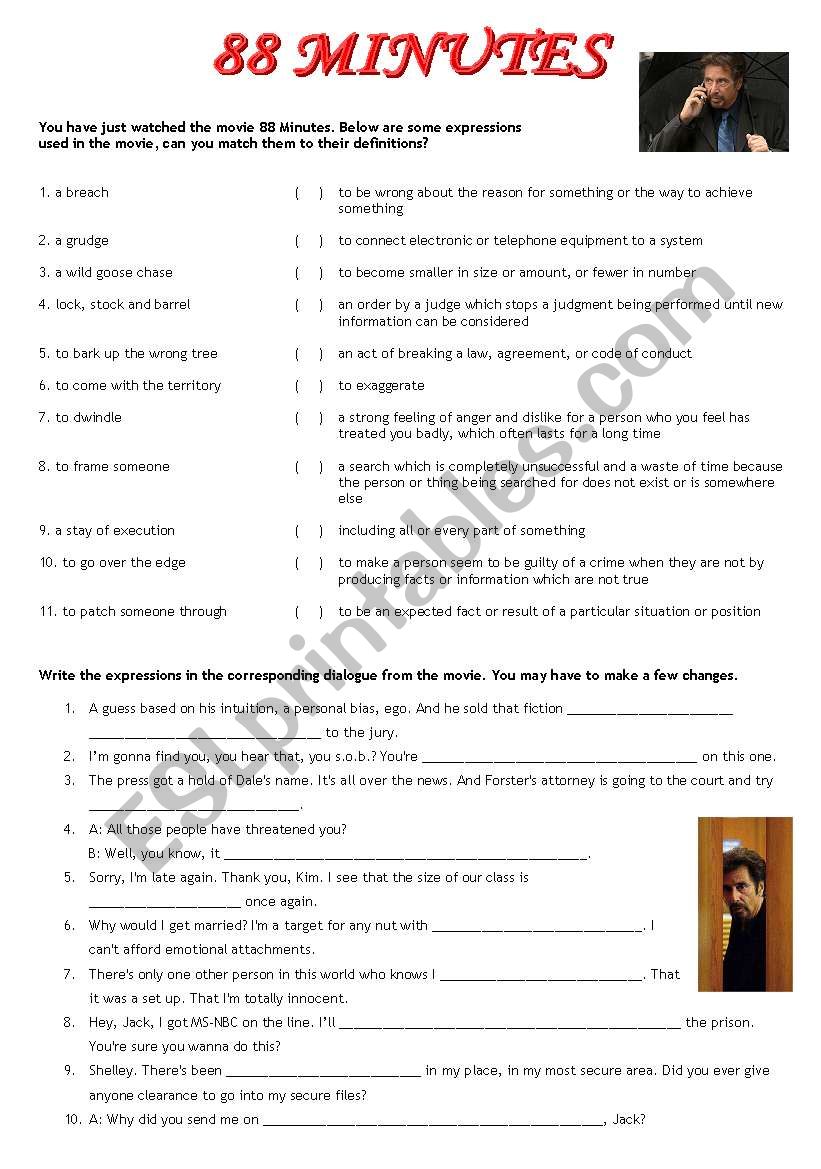 Movie: 88 Minutes worksheet