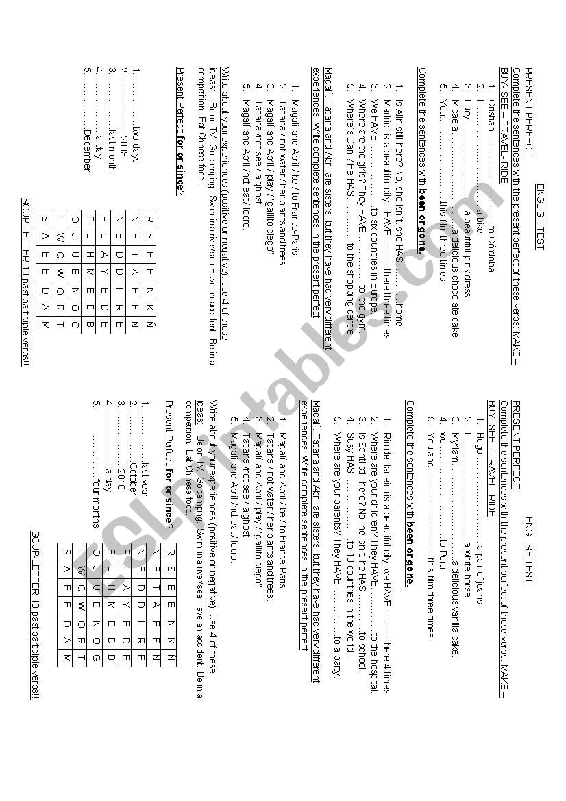 PRESENT PERFECT ALL FORMS worksheet