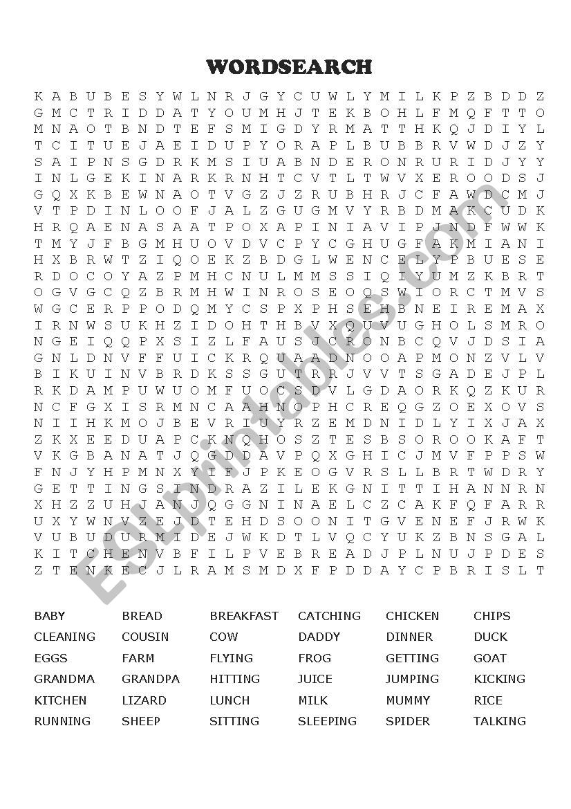 Wordsearch (family, actions, food)