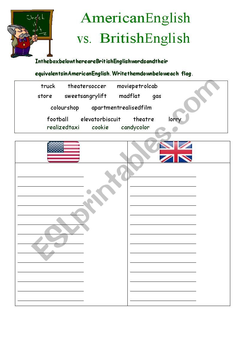 British and American English worksheet