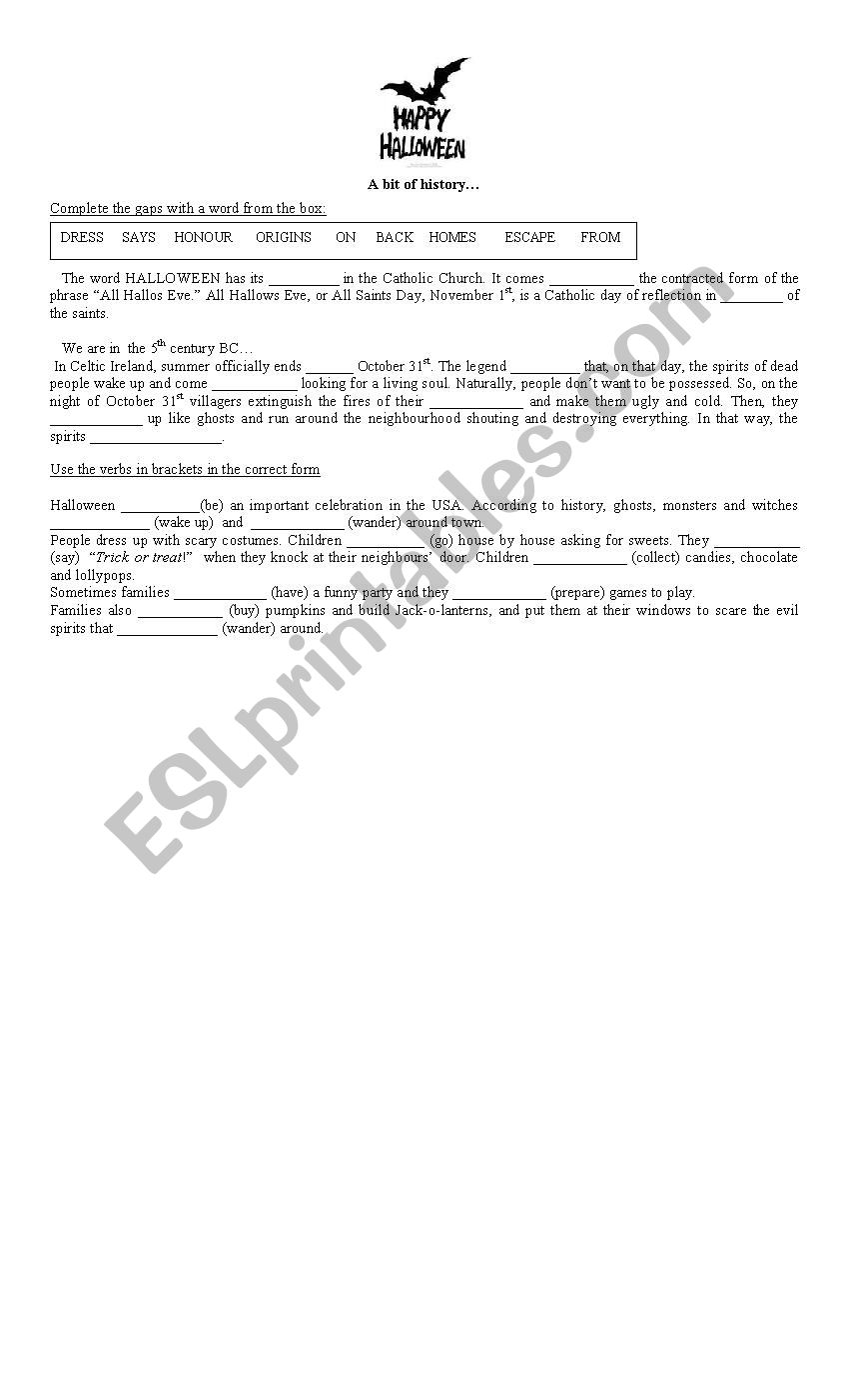 History of Halloween worksheet