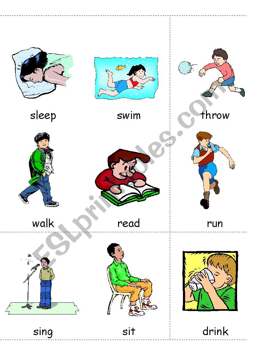 Action Word Mini Flashcards Esl Worksheet By Peipeiesl