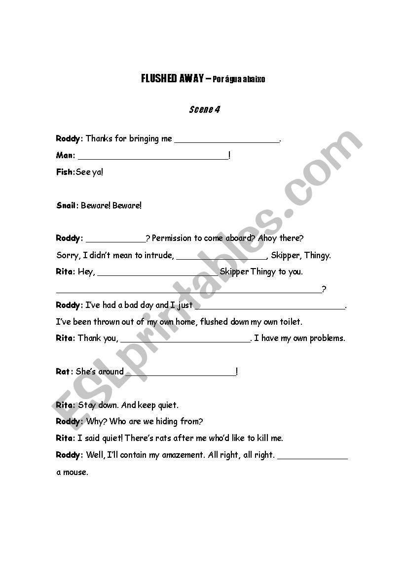 Flushed away (movie) worksheet