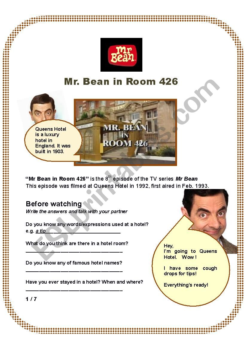 Mr Bean In Room 426 worksheet