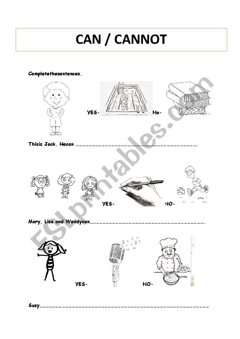 Can / cannot worksheet