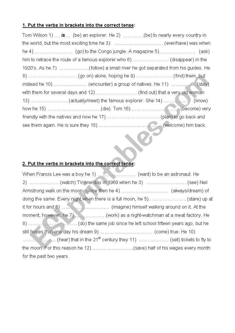 exercises worksheet