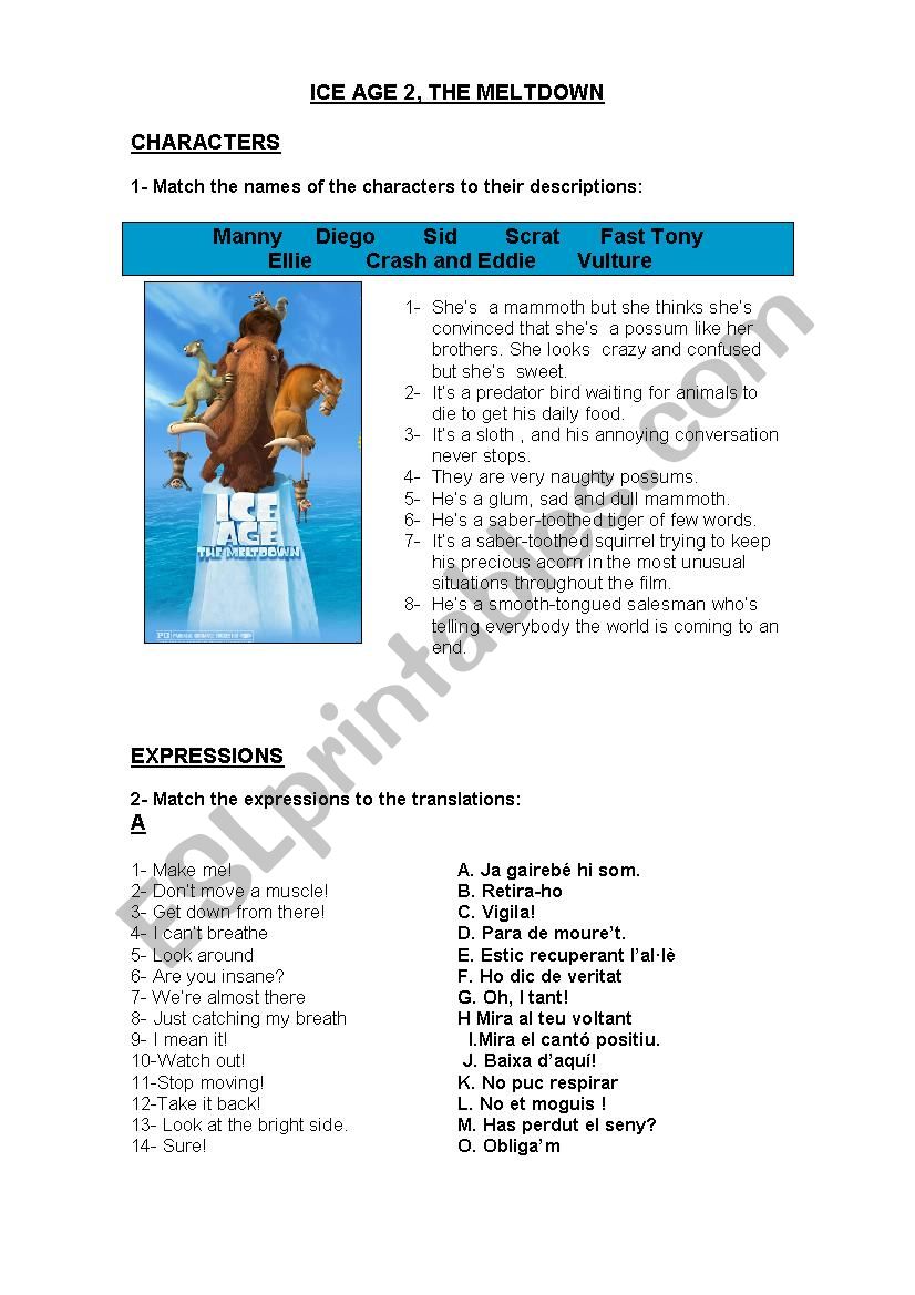 Ice Age worksheet