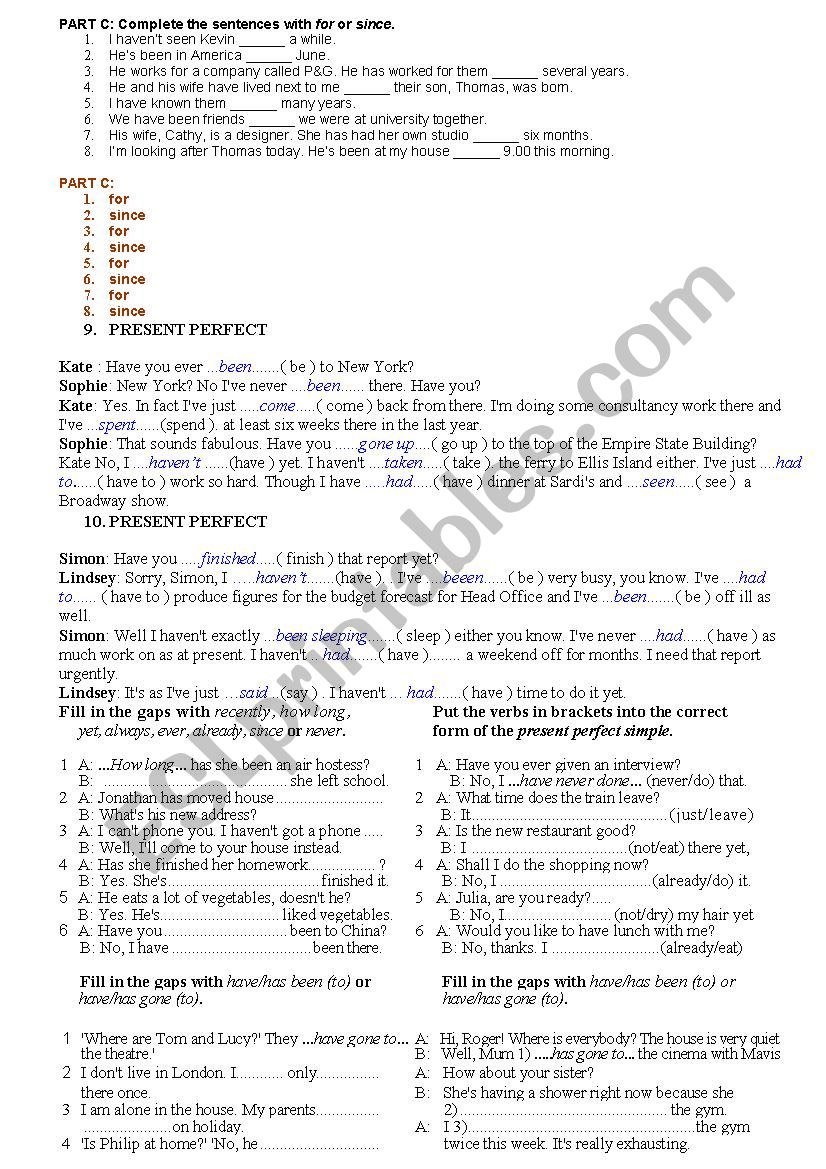 present perfect tense worksheet