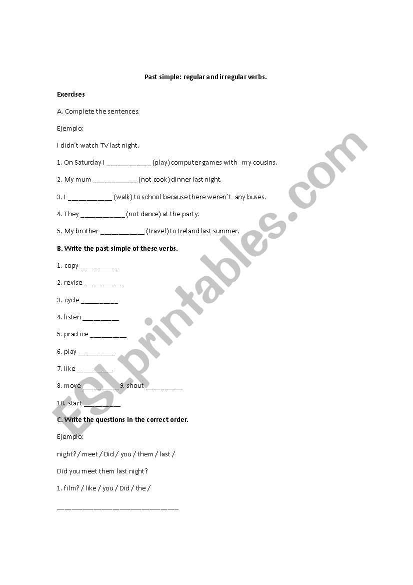 Simple past worksheet