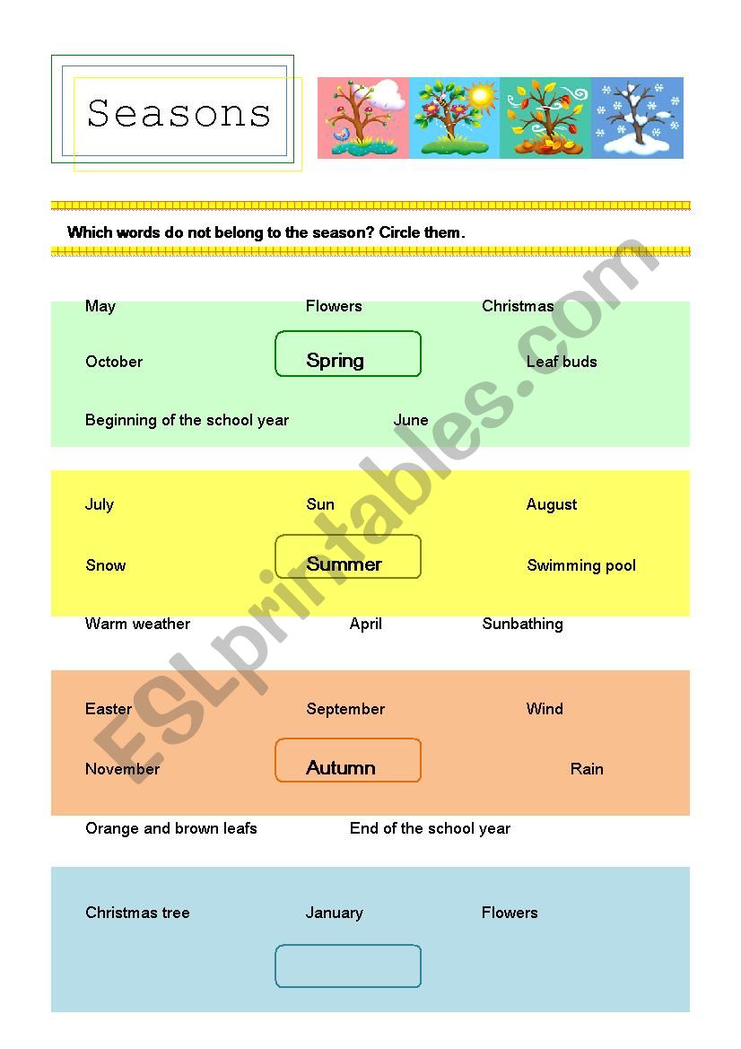 Seasons: which words dont belong?