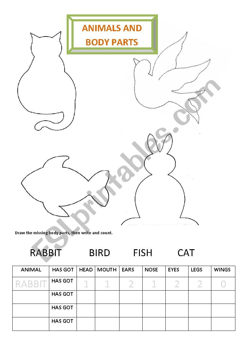 Animals and Body Parts worksheet