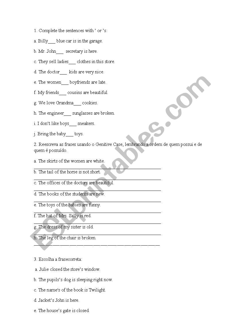 Exercice (GENITIVE CASE) worksheet