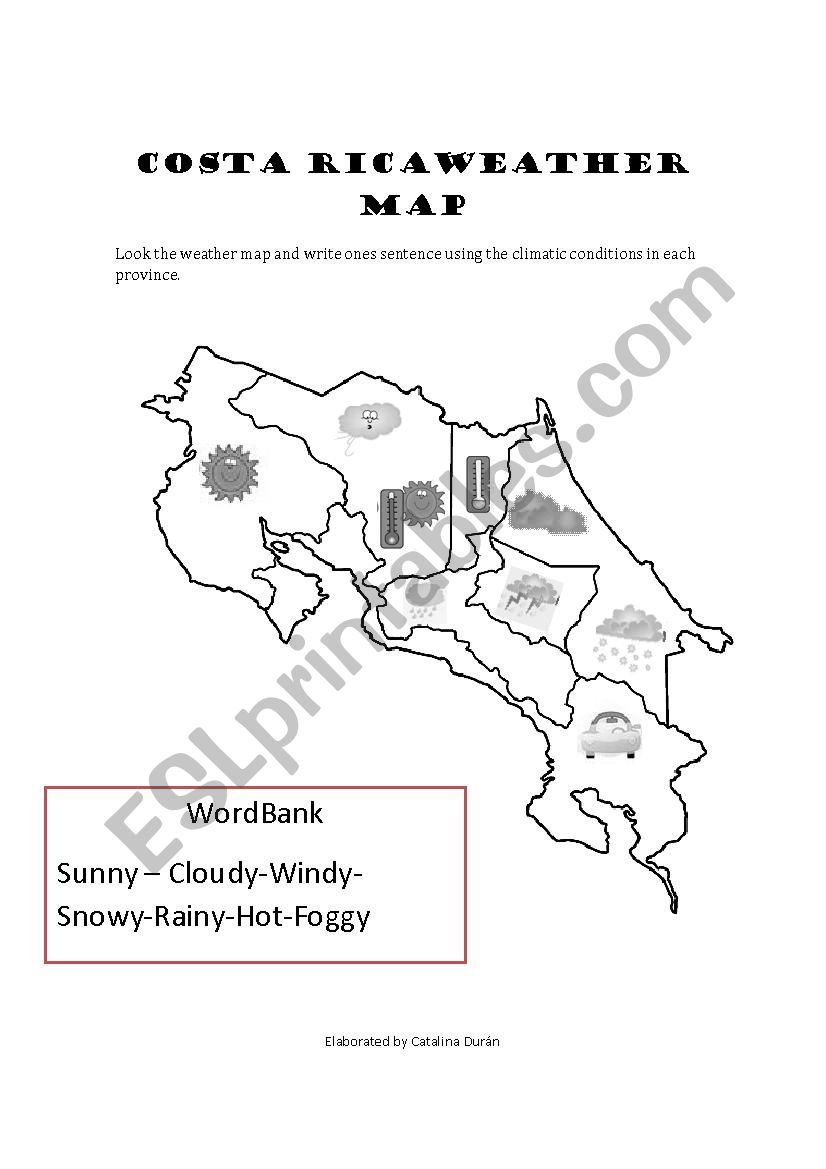 Costa Rica weather map worksheet