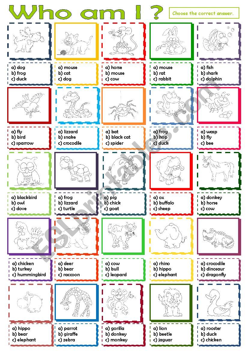 Animals - Who am I? worksheet